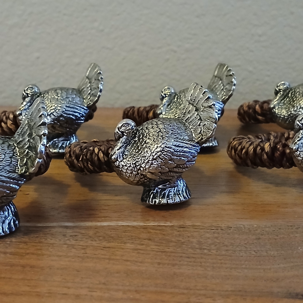 Pottery Barn Silver Turkey and Woven Napkin Rings
